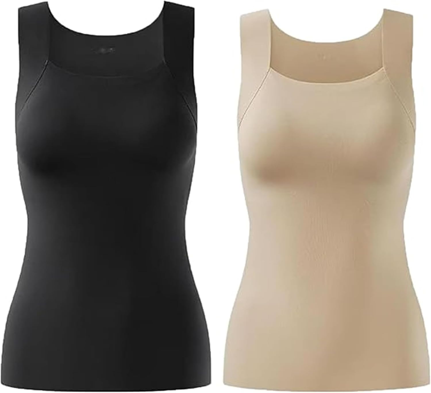 U Neck Shapewear Built-in Bra Tank, Tummy Control Compression Tank Tops with Bra for Women