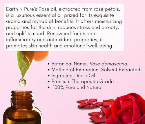 Image of Earth N Pure Tea Tree & Rose Essential Oils | Pack of 2 (15 ml each) | 100% Pure, Undiluted, Natural and Therapeutic Grade - Perfect for Aromatherapy, Skin Therapy & More