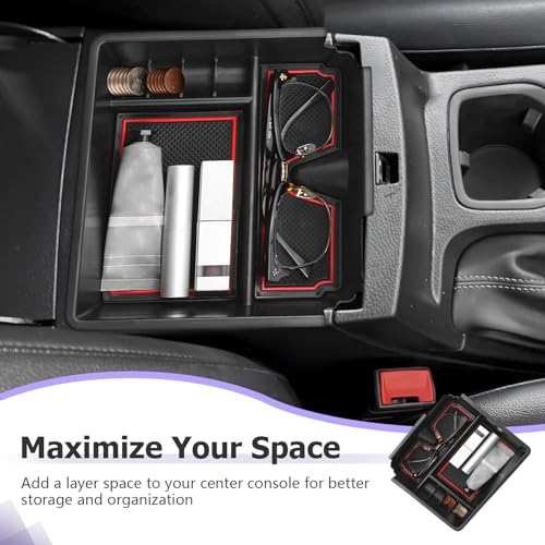 Image of LUWU Ranger Center Console Organizer for 2019 2020 2021 2022 2023 Ford Ranger XL /XLT /Lariat /Raptor Accessories Armrest Console Storage Box Glove Organizer Tray ABS Material Red