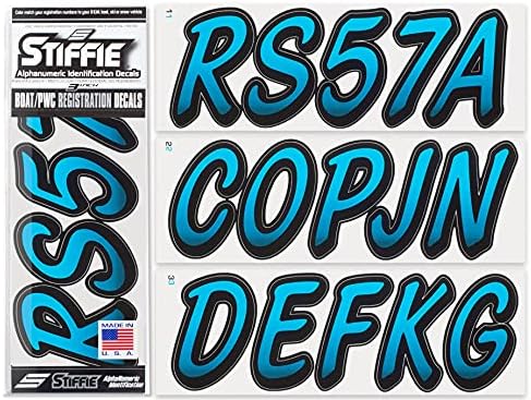 STIFFIE Whipline Sky Blue/Black 3" Alpha-Numeric Registration Identification Numbers Stickers Decals for Boats & Personal Watercraft