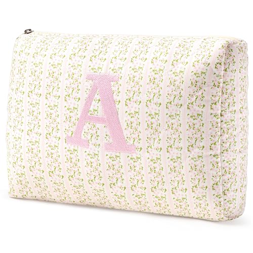 HBselect Initial Makeup Bag for Women Personalized Quilted Cosmetic Bag