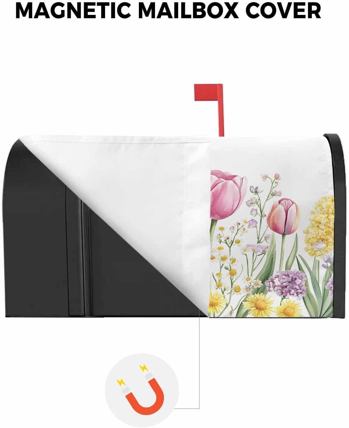 Vintage Flower Mailbox Cover - Spring Summer Fall Winter Magnetic Mailbox Covers Décor Accessories for Outdoor Garden Wraps Post Letter Box Cover Yard Signs,Pink Tulip Country Florals Plant