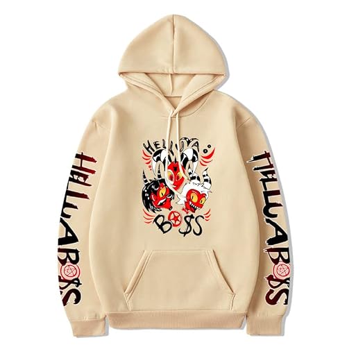 Wavotiq Men's Apricot Helluva Boss Cartoon Graphic Hoodie - Casual Sweatshirt Fashion Loose Long Sleeve Pullover