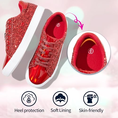 Image of AISFAES Glitter Sparkly Low Top Sequins Lace Up Tennis Shoes Comfort Bling Fashion Shiny Walking Shoes
