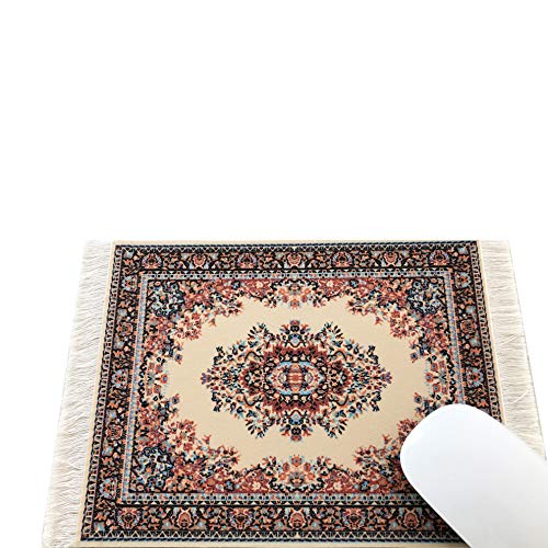 Set Of Rug Mouse Pad + Coaster + Bookmark - Oriental Style Carpet Mousemat Miniature Rug (Beige) #TOP2