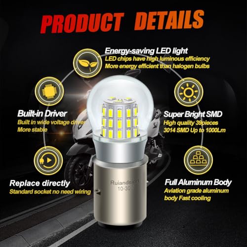 Ruiandsion BA20D LED Bulb 10-30V 1000Lm Luz Blanca miniatura 4
