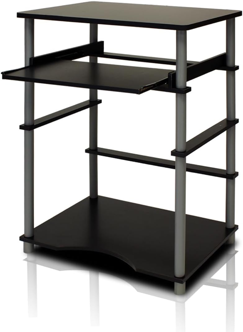 Pemberly Row Engineered Wood Computer Desk, Black/Gray Finish, 29.6" H x 23.6" W x 15.6" D, Compact Space-Saving Design with Pull-Out Drawer, Durable Home Office Desk for Laptop or Notebook Use