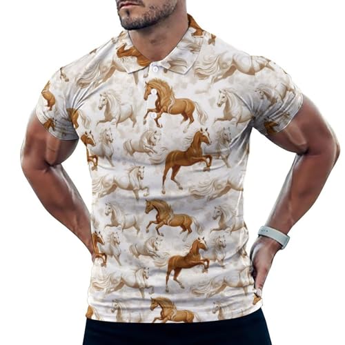 Polo de golf pour homme imprimé cheval finitions haut de gamme doux