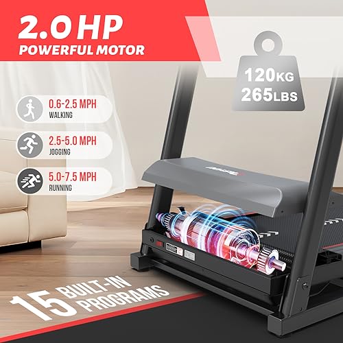 PASYOU Treadmill with Incline Foldable Treadmill for Home with Bluetooth-Walking RunningJogging,15 Pre Programs,Easy Assembly Compact Portable and Space Saving Grey