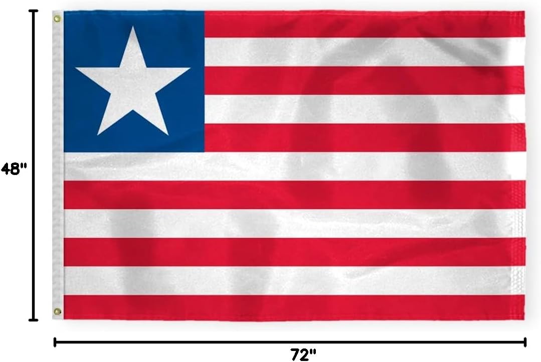 AGAS Liberia Flag 4x6 ft 200D Nylon 4 Needle Lock Stitched Fly Hem Rust Proof Brass Grommets Canvas Header Liberian National Flag