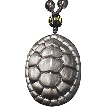 Natural Crystal Rainbow Silver Gold Obsidian Turtle Tortoise Shell Necklace Pendant with Adjustable Bead Chain for Men Women
