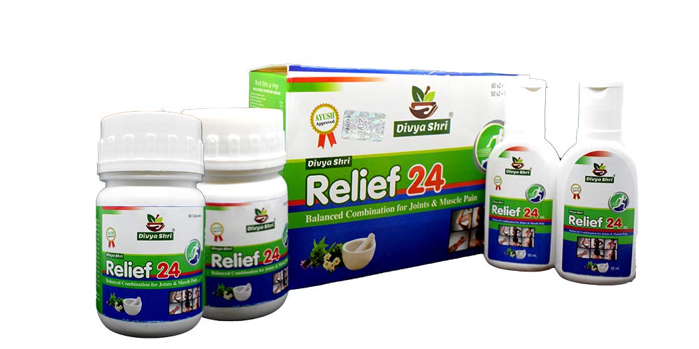 Relief 24 for Joints & Muscle Pain Relief Oil || 120 Capsules in 2 Bottles & 100 ml Oils in 2 Bottles