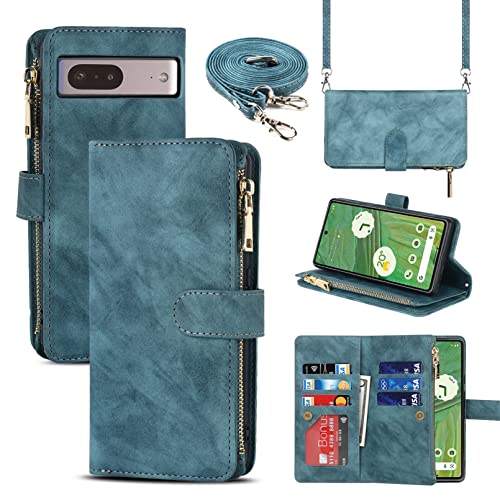 Jaorty Funda tipo cartera para Google Pixel 7 para mujeres y hombres con cordón cruzado, funda tipo cartera para Google Pixel 7 con soporte para tarjetas, bolsillo con cremallera para Pixel 7, 6.3