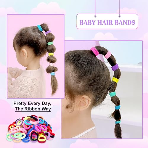 Image of GLUN Baby Toddlers Girls Elastics Hair Bands, 100 Piece Pack Multi Candy Colours Hair Ties High Elasticity, Ponytail Holders for Women & Girls