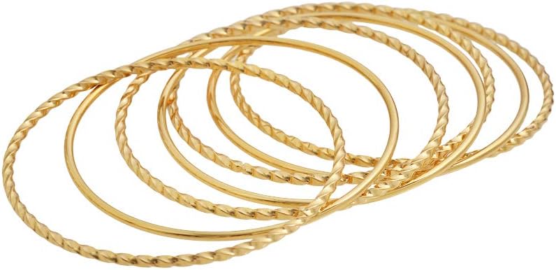 Edforce Stainless Steel Women's Twisted Thin Round Stackable Bangle Bracelet, Set of 7 - Image 3