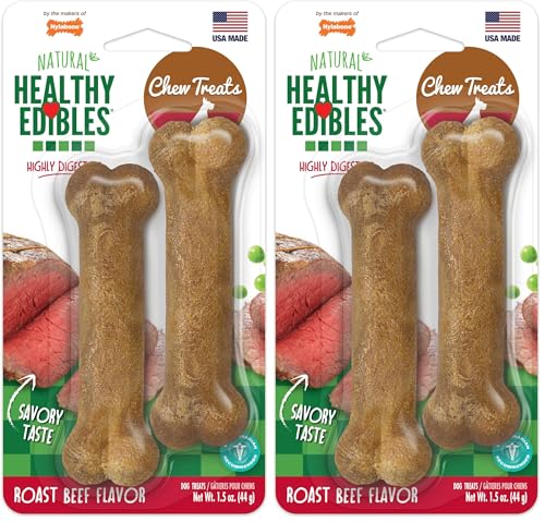 Image of Nylabone Healthy Edibles Natural Dog Chews Long Lasting Roast Beef Flavor Treats for Dogs, X-Small /Petite (2 Count) (Pack of 2)