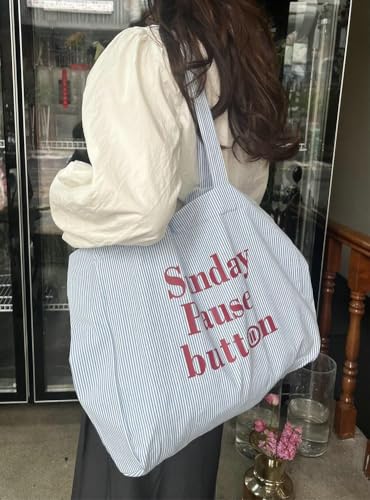 Pocadri Casual Canvas Tote Purse Women Large Shoulder Bag Striped Handbag Simple Design Satchel Commuting Shopping3