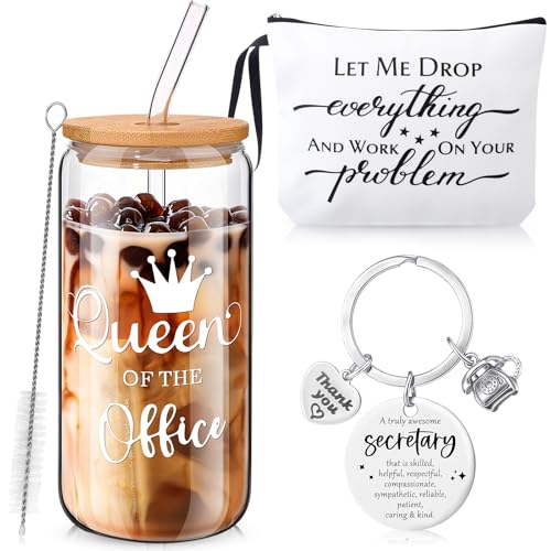 Paterr 3 Pcs Secretary Appreciation Gift for Women Include Glass Cup Tumbler with Lids and Straw...