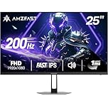 Amzfast 25 Inch Gaming Monitor,1920x1080 Full HD, 200Hz, Fast IPS Panel, Built-in Speaker, 1ms MPRT, Adaptive-Sync, DCI-P3 95%,sRGB 124%, Slim Base, VESA 75x75mm, HDMI 2.0&DP 1.4, AMZG25X1