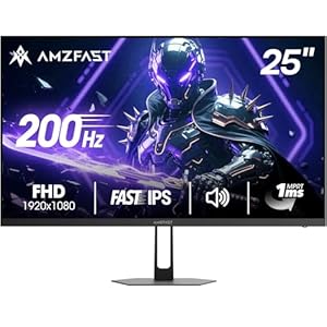 Amzfast 25 Inch Gaming Monitor,1920×1080 Full HD, 200Hz, Fast IPS Panel, Built-in Speaker, 1ms MPRT, Adaptive-Sync, DCI-P3 95%,sRGB 124%, Slim Stand, VESA 75×75, HDMI 2.0&DP 1.4, AMZG25X1