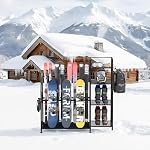 4-Tier Freestanding Snowboard Rack for 4 Pairs of Skis, 3 Snowboards, Boots, Poles, Goggles, Helmets, Ski Storage Rack with Adjustable Shelves, Snowboard Stand for Home, Garage - Image 5