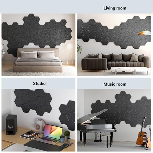Image of Acoustic Panels, Magrowill 12-Pack Soundproof Wall Panels 14 X 12 X 0.4 Inches, Sound Absorbing Panels with Full Self-Adhesive, Interior Wall Decor Felt Tiles Board