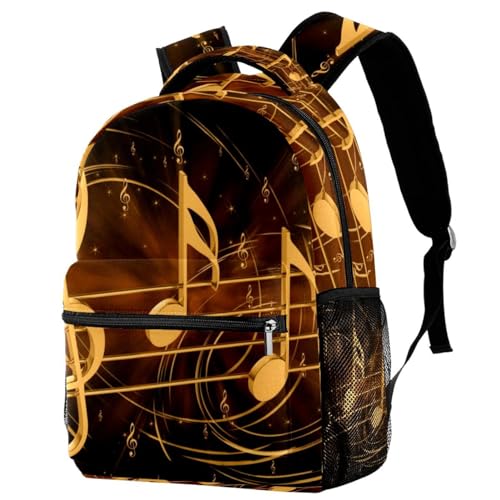 Sac à dos d'école notes de musique dorées 40cm pour ados et filles