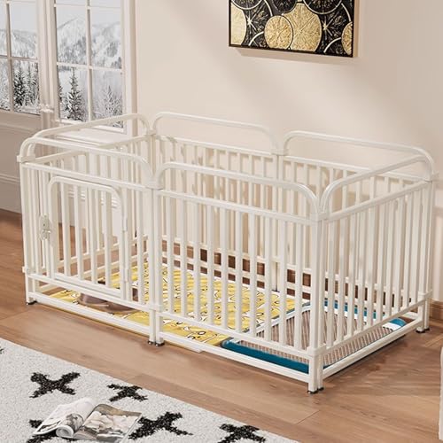 Small Dog Playpens Indoor Automatic Lock Design Height 100CM Foldable Metal Exercise Playpen Screw-Free Snap Connection Pet Fence for Indoor, Yard, Camping(White,160 * 80 * 100cm)