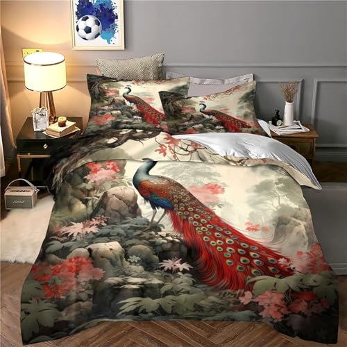 Housses de couette paon 200x200 microfibre pour lit double