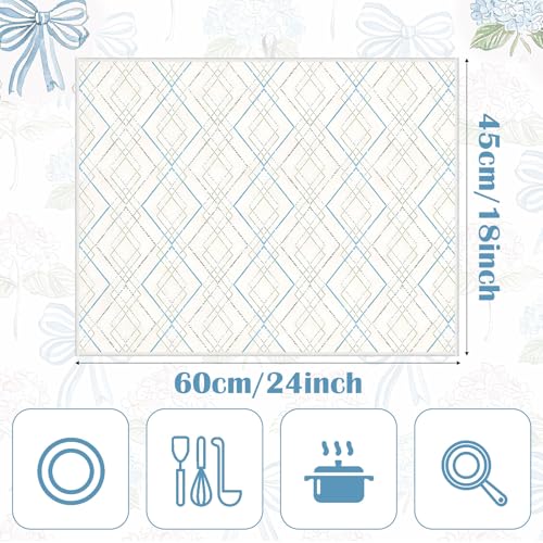 Image of Domensi 2 Pack Hydrangea Microfiber Dish Drying Mat Absorbent Reusable Washable Extra Large Kitchen Counter Draining Mat Blue Gingham Pad for Coffee Bar Kitchen Decor 18x24 Inch