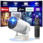Mini Projector, Short Throw Projector Support 4K WiFi 6 Android TV 11.0, Portable Bluetooth Projectors with Auto Keystone, 220° Rotation, Built-in Speaker for Bedroom Home Theater Outdoor Movies