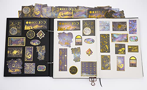 Knaid Celestial Black Gold Foil Stickers Set (60 Pieces) - Decorative Planet Moon Space Galaxy Astronomy Planner Sticker For Scrapbooking Bullet Journaling Junk Journal Diy Art Crafts Album Calendars #TOP6