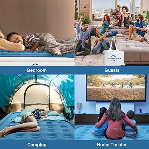 Jhunswen Queen Air Mattress With Built In Pump, Carry Bag 18" Raised Inflatable Mattress, Portable Self-Inflation, Comfortable Flocked Surface Blow Up Air Bed For Home Camping Travel, 80X60X18In #TOP6