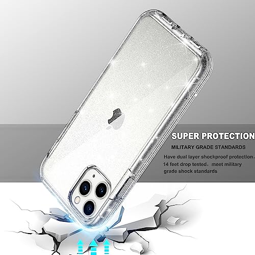 Coolqo Compatible For Iphone 11 Pro Case, With [2 X Tempered Glass Screen Protector] Clear Glitter Sparkle 360 Full Body Coverage Hard Pc+Soft Silicone 3In1 Shockproof Protective Phone Cover #TOP4