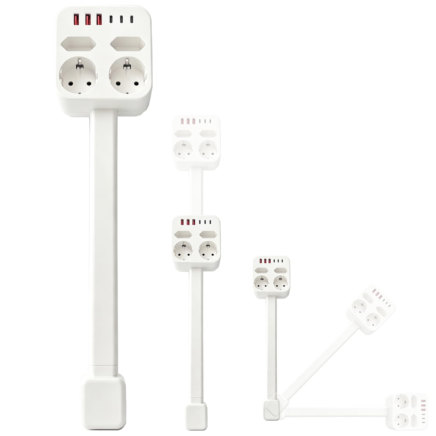 Ciabatta elettrica con USB, 4 prese espandibili, montaggio a parete, multipresa con 3 USB-A e 3 USB-C, girevole a 360°, cavo estensibile, presa da tavolo per casa, cucina, ufficio, piano del tavolo