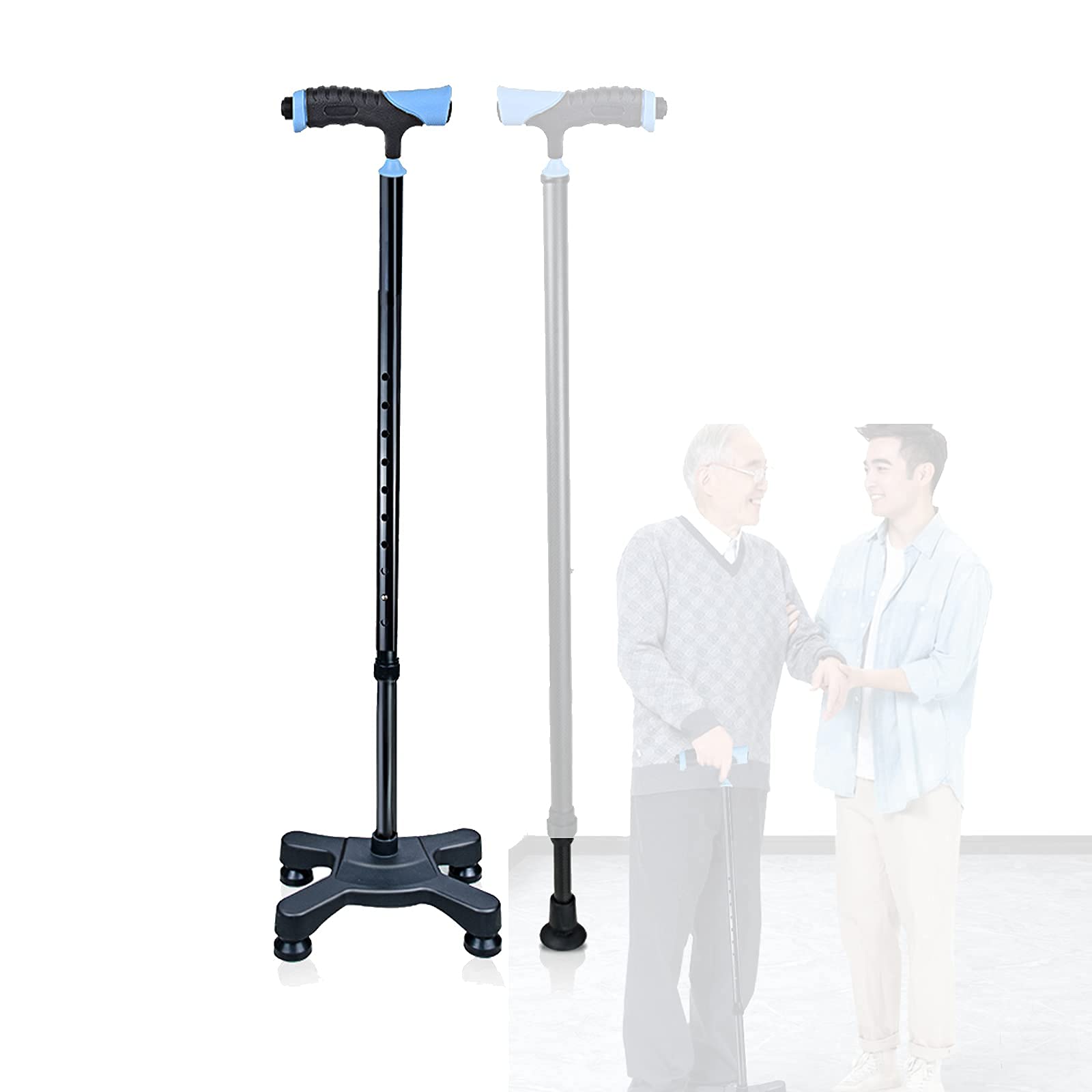 Bastón cuádruple Ajustable Ligero, bastón Azul con luz LED, Ayuda de Movilidad para Equilibrio para Hombres, Mujeres y Personas Mayores, Mango cómodo Star of Light