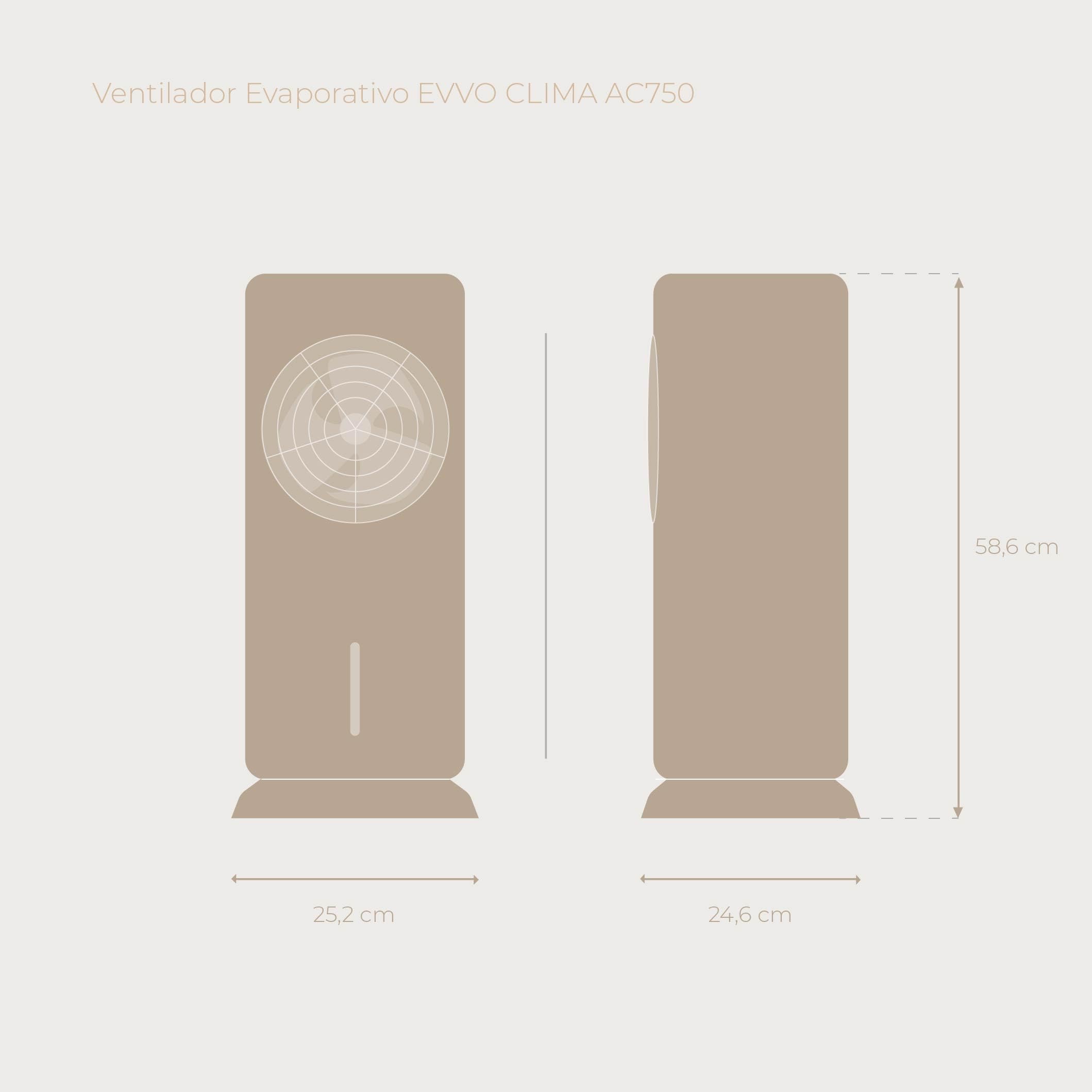 EVVO AC750 Ventilatore evaporativo - Climatizzatore portatile ad aria fredda senza installazione con acqua e ghiaccio, 3 velocità, 2 modalità, funzione fredda, oscillazione, timer 12 ore e telecomando