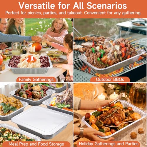 Image of Half Size Aluminum Pans 9x13-10 Pack Aluminum Foil Pans, Heavy Duty Disposable Pans for Cooking, Baking, Meal Prep, Parties & Food Storage