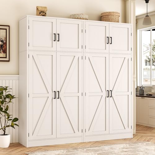 Unikito 71” Tall Storage Cabinet, Farmhouse Kitchen Pantry Cabinet with Adjustable Shelves and Barn Doors, Large Bathroom Storage Cabinet, Storage Cupboard for Dinning, Living Room, Office, 2 Pack