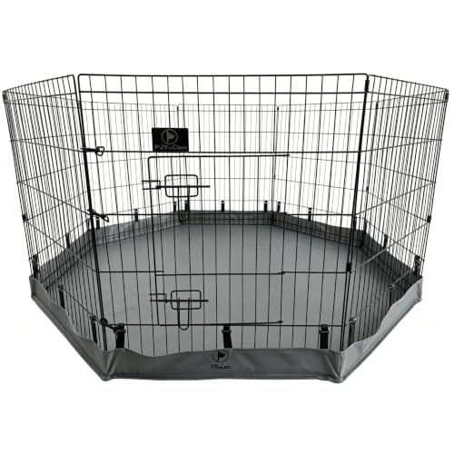Image of PJYuCien Puppy Playpen with Bottom Pad and Door, 8 Panels 30 inch H, Gray | 24 inchW, Dual-function Pad, For Small Pets, Foldable Octagonal Pen, Versatile, Indoor & Outdoor, Backyard, Protects Floors