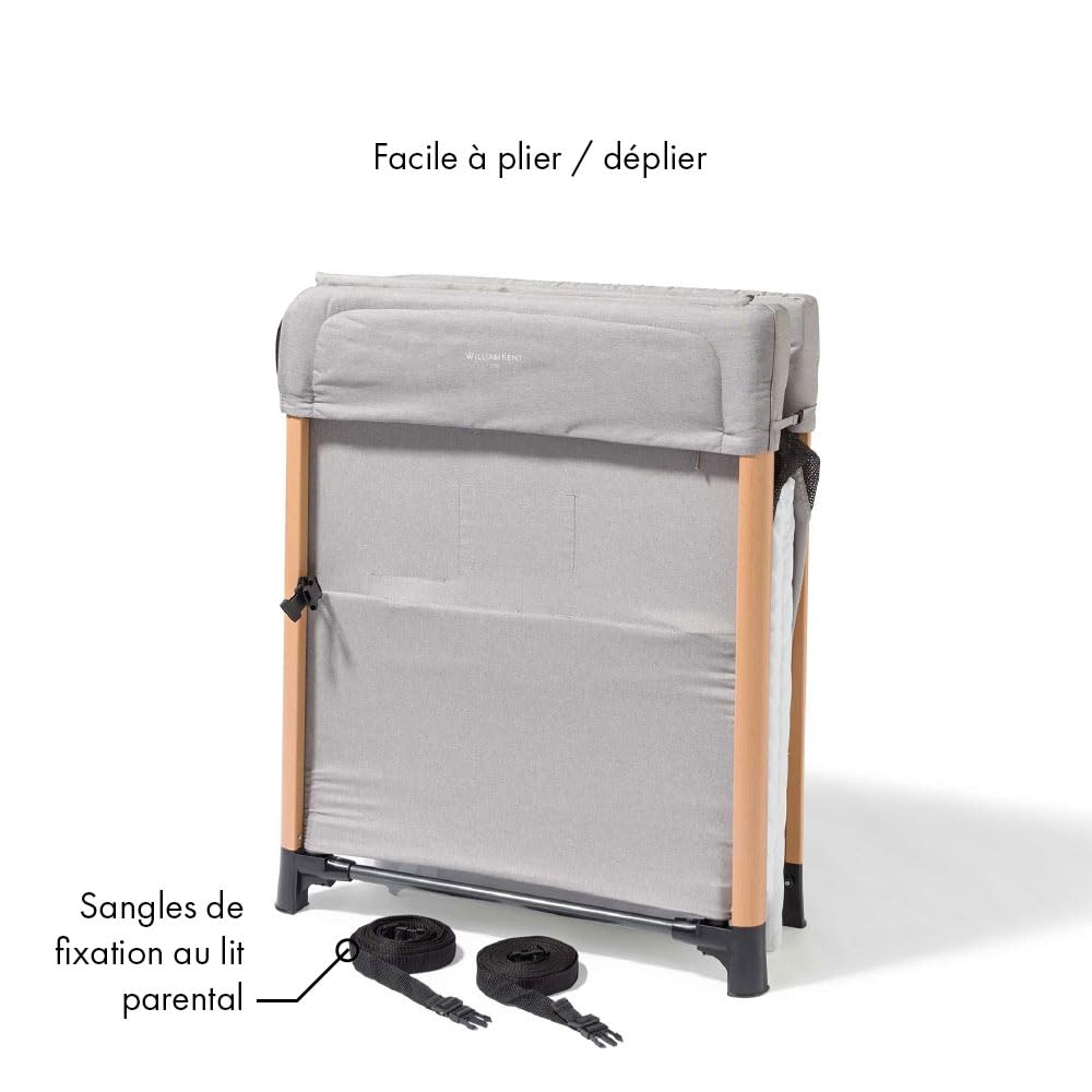 William Kent 1733 Lit bébé de Voyage & cododo WeTravel | Ultra léger | Matelas Confortable et épais | utilisable jusqu'à 15 kg, 3 Ans | Housse Transport Inclus | Design Gris chiné