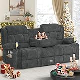 Dresegmt Loveseat Recliner Sofa, Flip Middle Backrest Design 3 Seat Reclining Sofa with Storage Drawer, USB Ports & Cup Holders, Manual Couch for Living Room/RV (Gray)