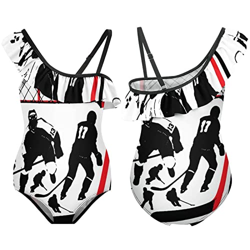 Hockey Player Girl's Swimsuit One Piece Ruffle Bathing Suit Swimwear Beachwear3