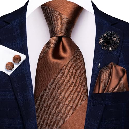 Image of Hi-Tie Mens Paisley Floral Striped Ties Set Silk Necktie and Lapel Pin for Men Pocket Square Cufflinks Set Business Wedding