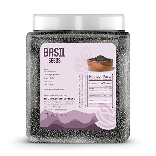 Image of Auravita Premium Raw Sabja Basil Seeds 1kg | Nutrient-Rich, Pure Basil Seeds For Healthy Drinks, Smoothies, And Recipes