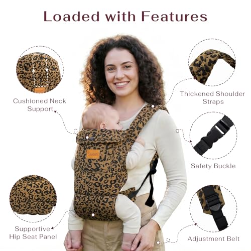 Image of Baby Carrier Newborn to Toddler(8-30lbs), Toddler Carrier Baby Holder Carrier with Adjustable Shoulder Strap, Chest Carriers, Brown Leopard Print