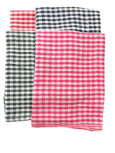 Image of G 1 Cotton Checkered Dish Towels Set of 4, 48 x 69 cm | Multi-Colour, Wet & Dry Use, Absorbent Cotton, Stripes & Checks, Kitchen Cleaning