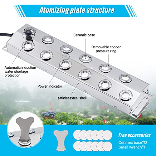Khearpsl FOGGER 12 Heads Ultrasonic Fogger Pond Mister Fogger Atomizer Air Mist Humidifier For Water Fountain Pond Rockery Halloween Decoration thumb #1