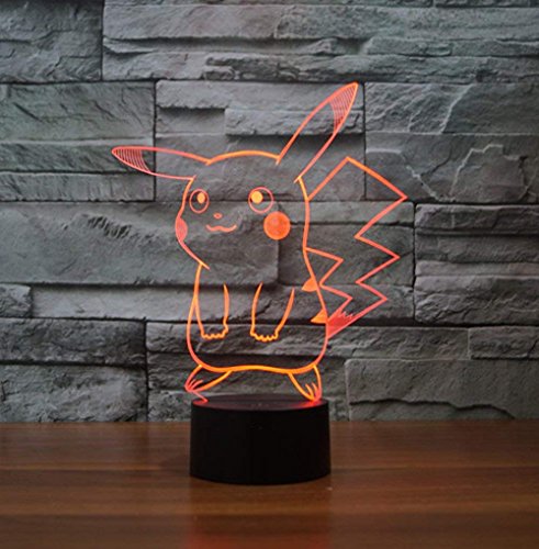 LSXSZZ8 Luz nocturna 3D, lámpara Pikachu 7 cambio de color, mejor regalo luz nocturna LED para muebles de escritorio iluminación de mesa para decoración del hogar juguetes