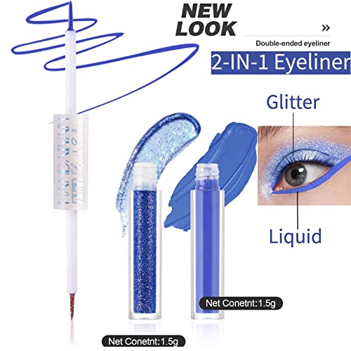 Sayingart 2N1 Matte Liquid&Glitter Shimmer Eyeliner Set, 6 Colors Metallic Satin Finish Rainbow Spark Eye Liner Pen, 24H Waterproof High Pigmented Smudge Proof Gel Makeup Kit For Women #TOP2